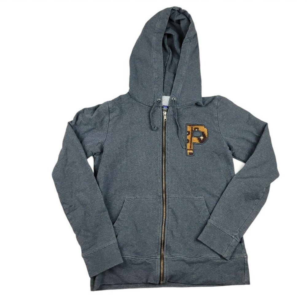 Patagonia Women’s Full Zip Hoodie Gray Fleece Sweatshirt Letterman P Logo Size S